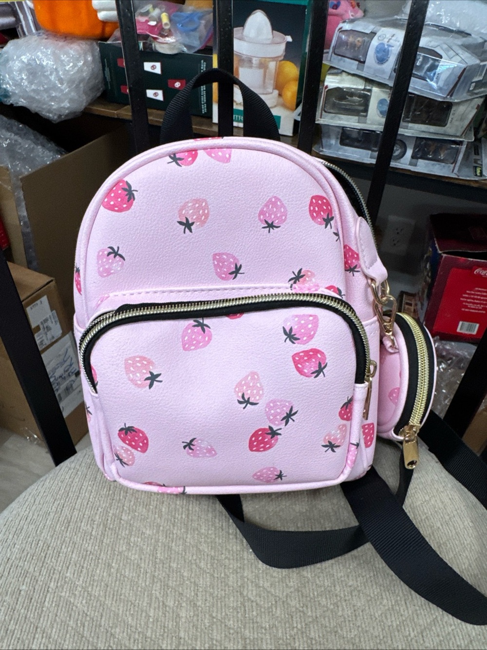 Claire's Pink Strawberry Kids Backpack with Matching Coin Pouch NWOT 8 X6.5X4